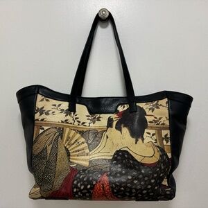 Vintage Icon Los Angeles leather tote Geisha print
